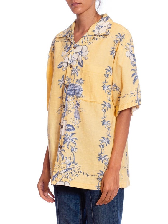 1980S Butter Yellow Cotton Barkcloth Mens Aloha S… - image 5