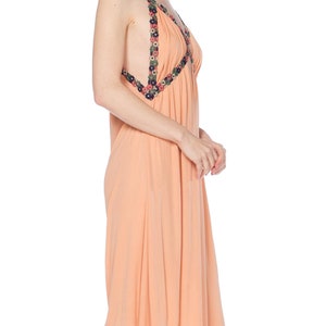 MORPHEW COLLECTION Peach Silk Jersey Dress With Cutout Front & 1930S Floral Trim image 4