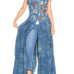 MORPHEW COLLECTION Floral Embroidered Cotton Denim & African Indigo Maxi Duster image 2