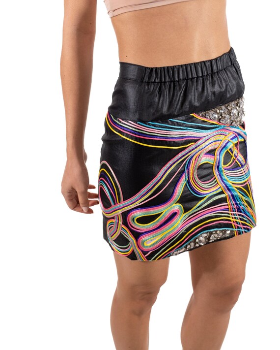 2000s Chloe Black Psychedelic String & Crystal Em… - image 8