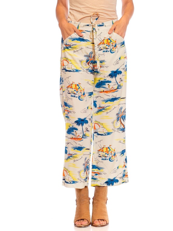 1940S Rayon Florida Themed Tropical Beach Pants