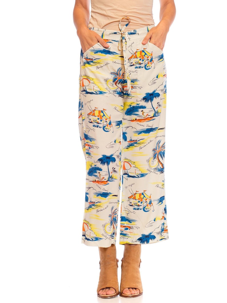 1940S Rayon Florida Themed Tropical Beach Pants image 1