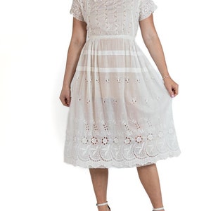 Edwardian White Organic Cotton Lawn Embroidered Lace Summer Tea Dress image 4