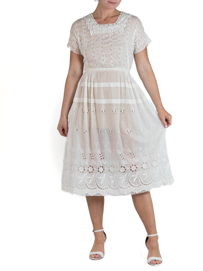 Edwardian White Organic Cotton Lawn Embroidered Lace Summer Tea Dress image 4