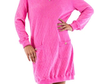 chanel pink velour dress 2000S Chanel Hot Pink Velour Dress