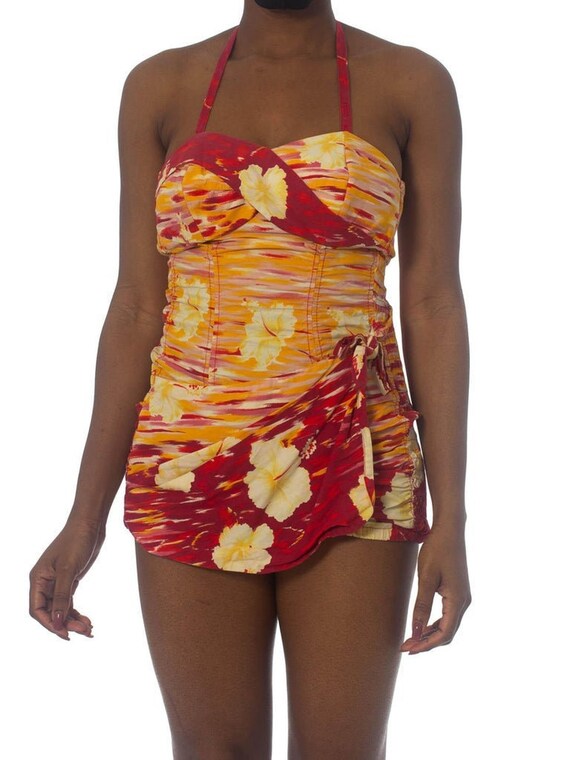 1940S Rockabilly "Miss Hawaii" Sunset Tropical Swi