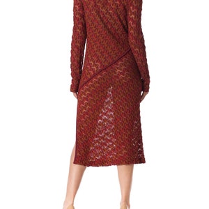 1970S MISSONI KNIT Style Burgundy Silk Long Sleeve Dress With Side Slit image 5