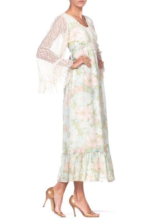 1970S Boho Floral Printed Cotton Tulle Dress Line… - image 5