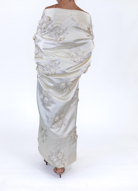 1950S Cream Silk Duchess Satin Oversized Opera Co… - image 8