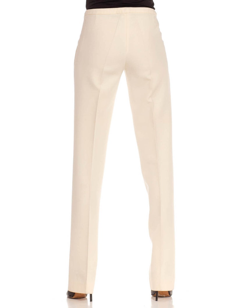 1990S Gianni Versace Cream Wool Crepe Cigarette Pants image 7