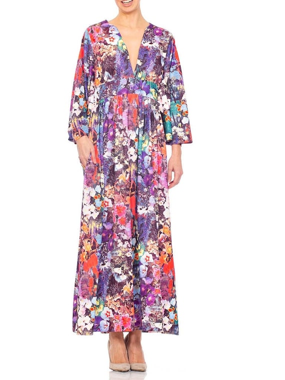 1970S Floral Polyester Jersey Kaftan