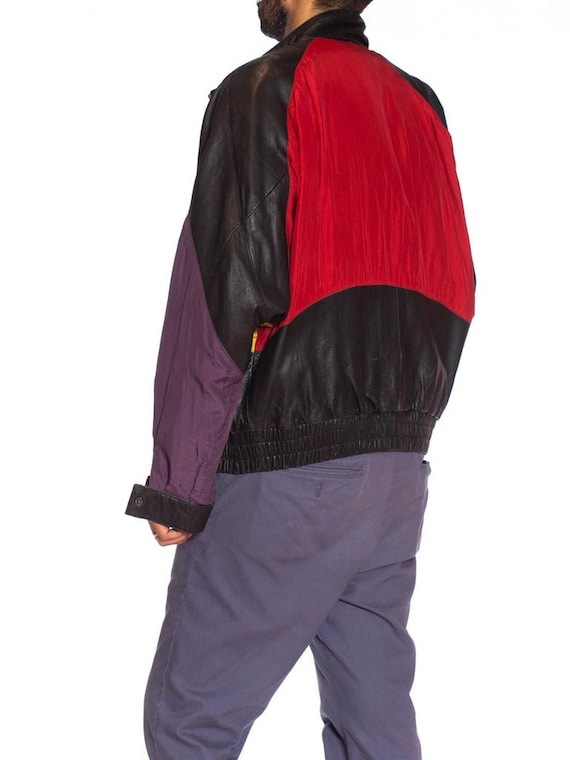 1990S Black Leather Men's Bomber Jacket With Yell… - image 10