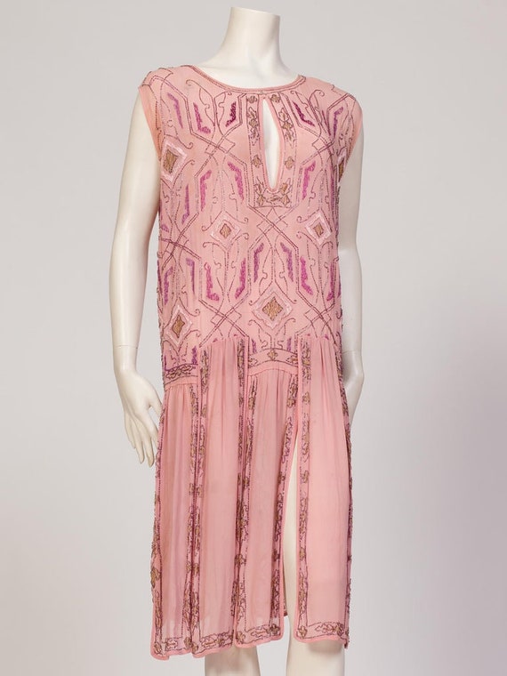 1920S Hand Embroidered & Beaded Sheer Pink Flapper