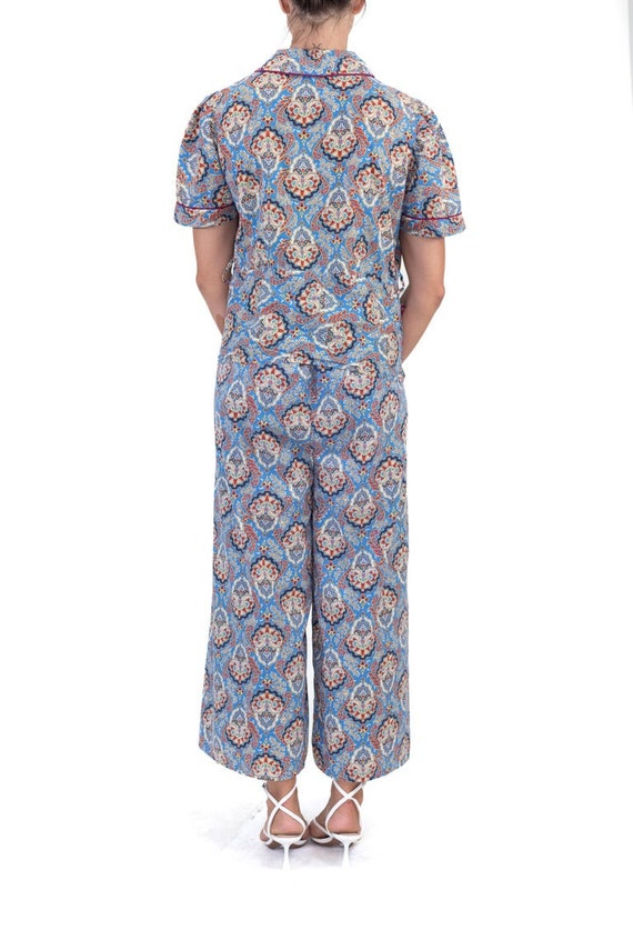 1940S Blue Cold Rayon Paisley Pajamas - image 8