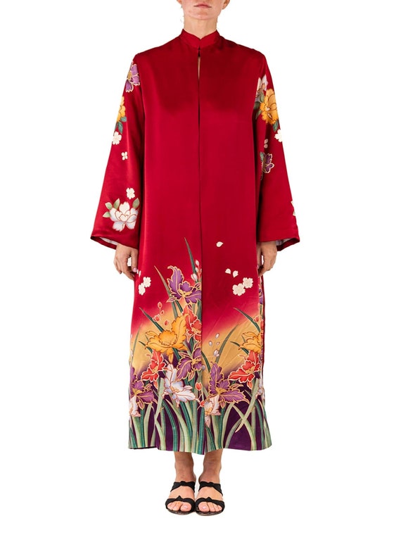 MORPHEW COLLECTION Red Floral Japanese Kimono Silk