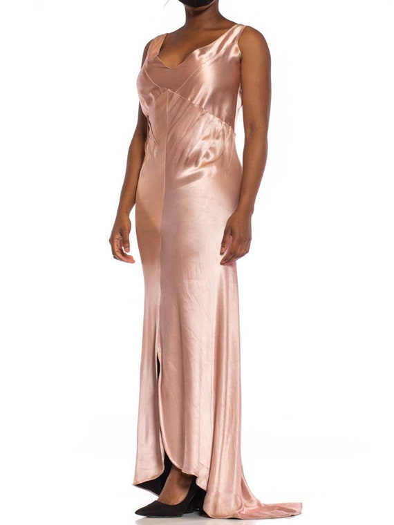 1930S Pink Bias Cut Silk Double Faced Satin Gown … - image 1