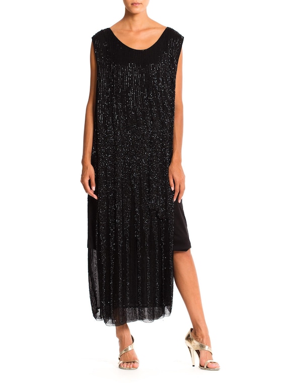 1920'S Black Silk Fully Beaded Tabard Dress