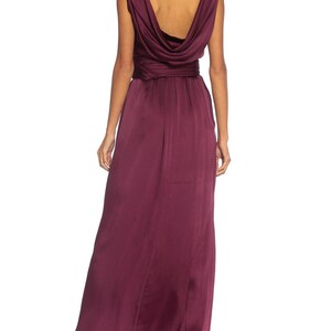 1980S Yves Saint Laurent Merlot Haute Couture Silk Satin Draped Gown With Sash Belt image 10