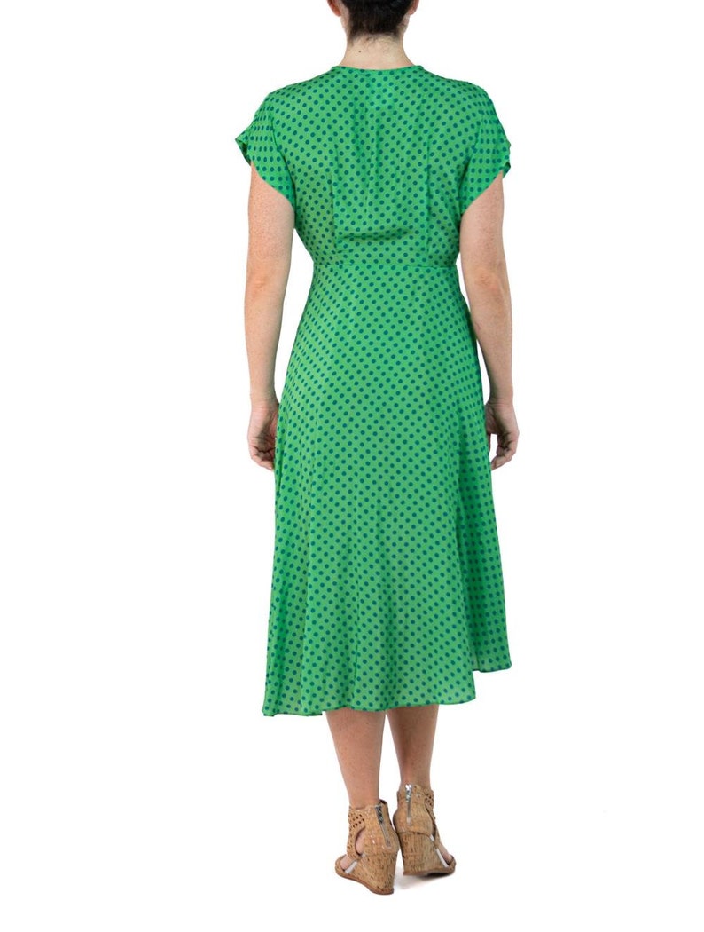 Morphew Collection Green & Blue Polka Dot Novelty Print Cold Rayon Bias Dress Master Medium image 8