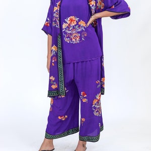 1920S Purple Hand Embroidered Silk 3-Piece Chinese Lounge Pajamas image 6