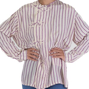 Victorian White Lavender Silk Striped Antique Pajama Top image 5