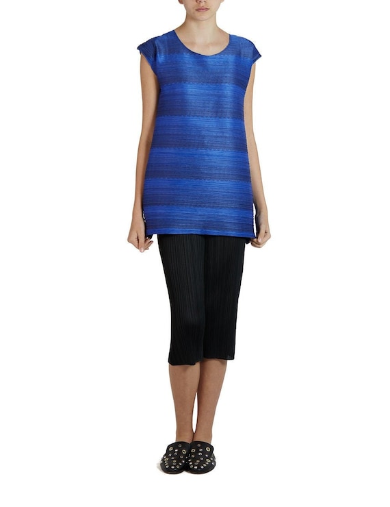 1990S Pleats Please Issey Miyake Navy Blue Light Stripes