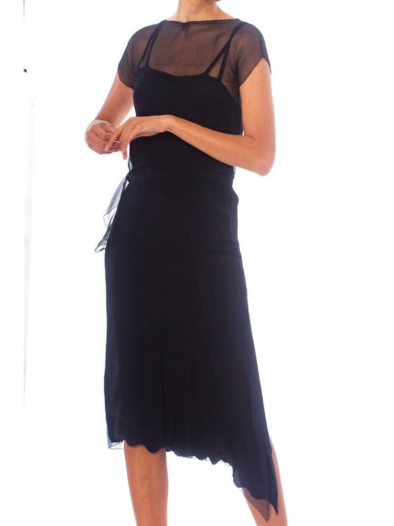 1920S Black Sheer Silk Chiffon Layered Dress - image 6