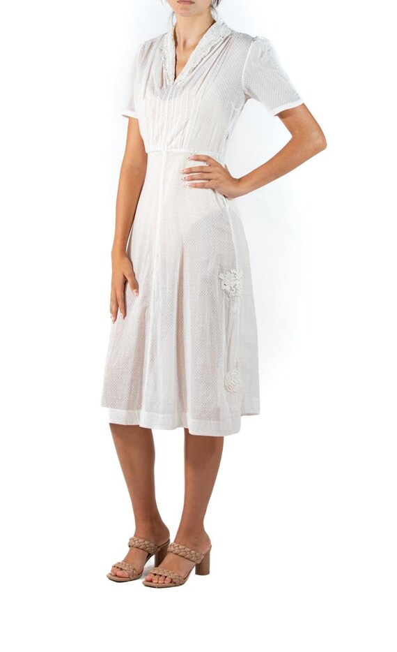 1930S White Bias Cut Organic Cotton Dress With Ha… - image 6