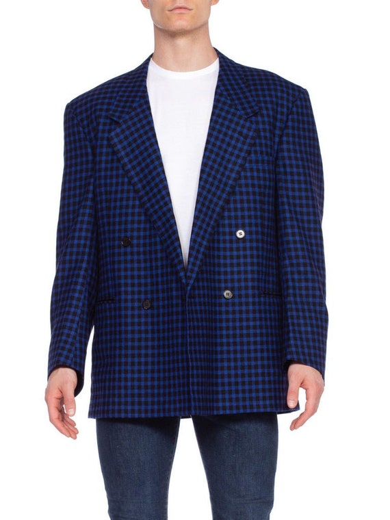 Mens Versace Blue Plaid Wool & Cashmere Size 42 19