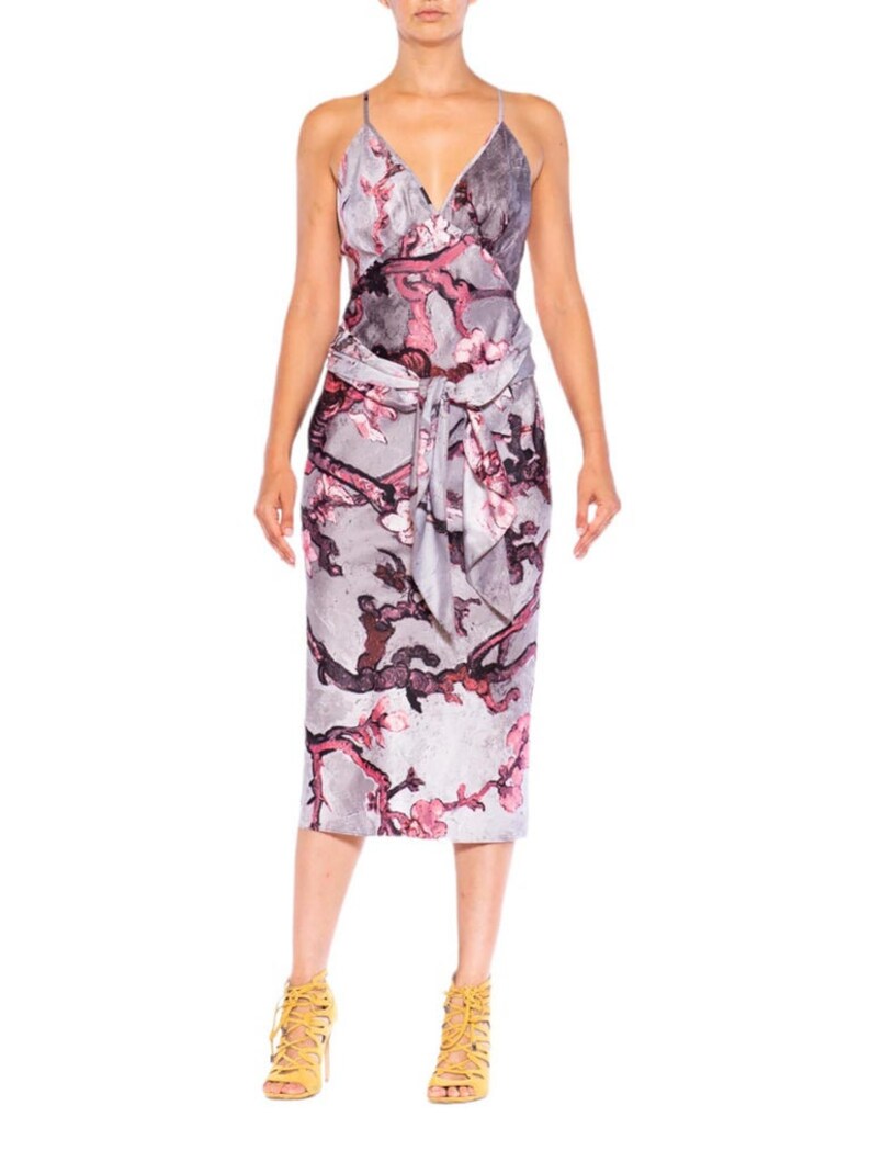 Morphew Collection Gray, Black Pink Silk Sagittarius One Scarf Dress Made From A Vintage image 9