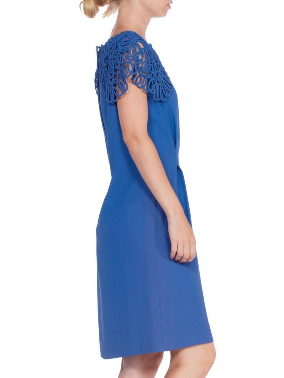 1960S Blue Rayon Crepe Dress With Squiggle Lace Collar Etsy