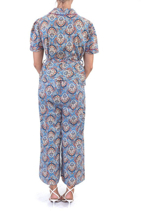 1940S Blue Cold Rayon Paisley Pajamas - image 5