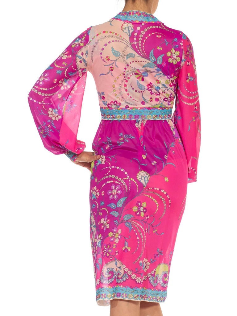 1970S Emilio Pucci Pink Purple Rayon Empire Waist Psychedelic
