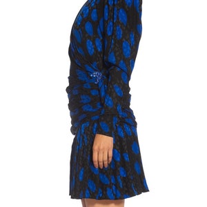 1980S Givenchy Black Blue Haute Couture Silk Jacquard Draped Cocktail Dress With Sleeves image 3