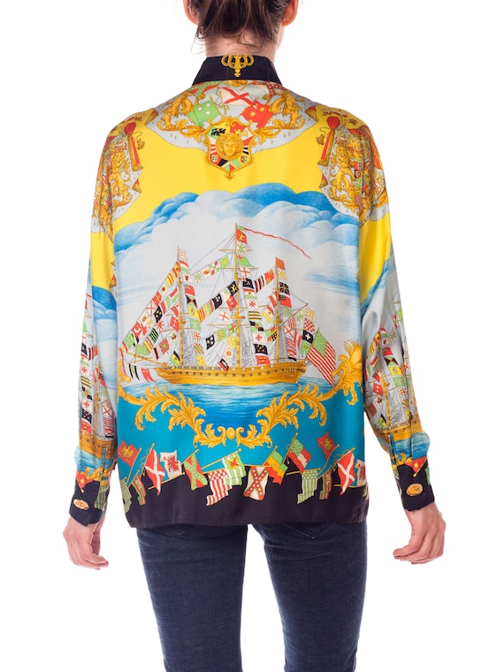 1990s-ad Campaign Gianni Gianni Campaign Versace Nautical Print Silk Shirt Size: XL 7394f6 1990s-ad Campaign Gianni Gianni Campaign Versace Nautical Print Silk Shirt Size: XL 7394f6