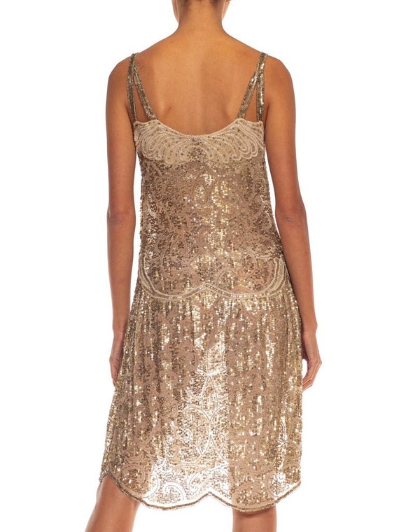 1920S Silver  Gold Beaded Silk Chiffon Dress - image 7