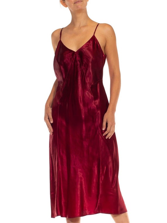 1930S Ruby Red Rayon Satin Bias Cut Slip Dress - image 8