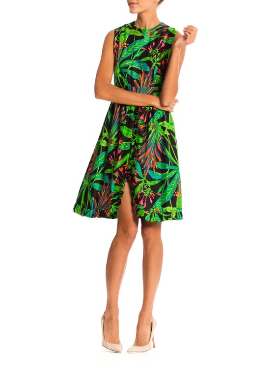 1960'S Green Tropical Silk Dress