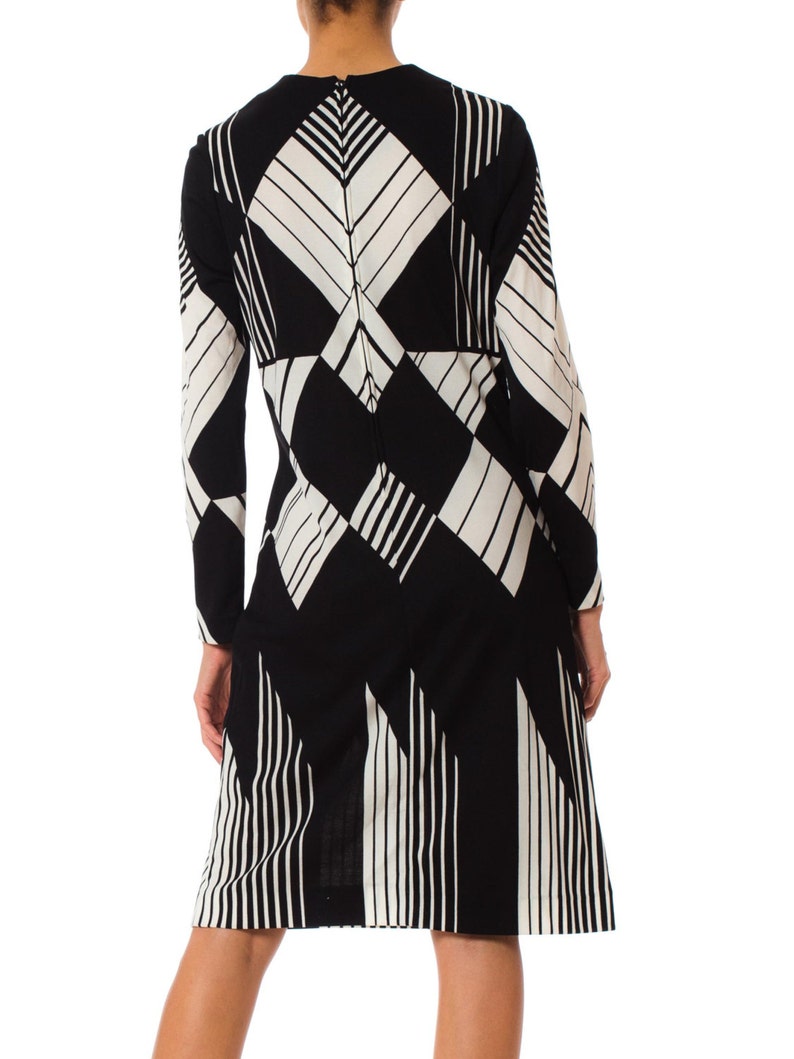 1960S MR DINO Style Black & White Polyester Jersey Op-art Mod Geometric ...