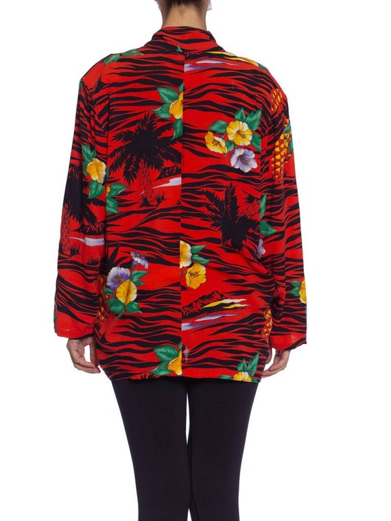 1970S Red Rayon Tropical Print Oversized Jacket - image 5