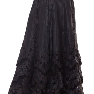 1800S Black Victorian Silk & Lace Tiered Skirt With Appliqués image 1