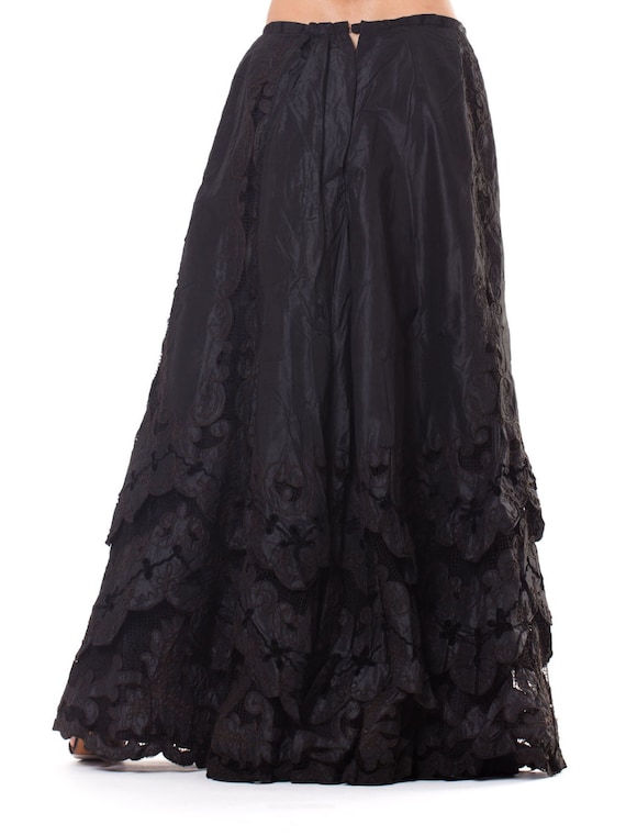 1800S Black Victorian Silk & Lace Tiered Skirt Wit