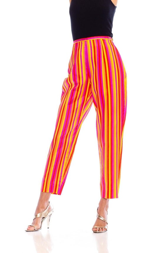 1990S Pink & Orange Striped Silk Pants