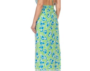 1970S Lilly Pulitzer Green Blue Poly/cotton Wrap Halter Back Dress - Etsy