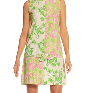 1960S LILLY PULITZER Green  Pink Cotton Patch Worked Floral Shift Dress