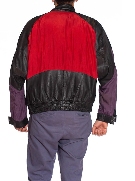 1990S Black Leather Men's Bomber Jacket With Yell… - image 9