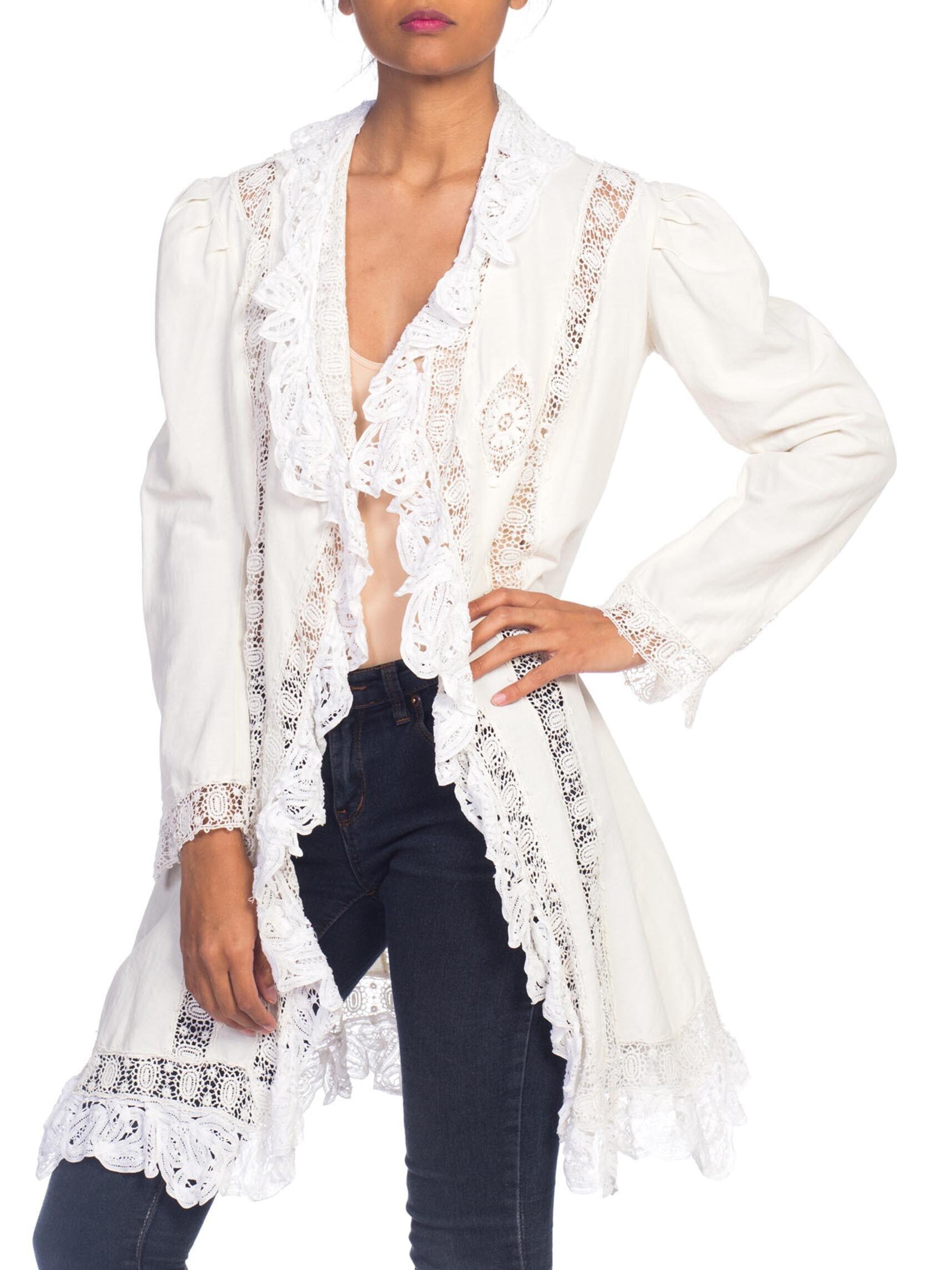 Victorian White Organic Cotton Jacket With Handmade Lace Trim - Etsy