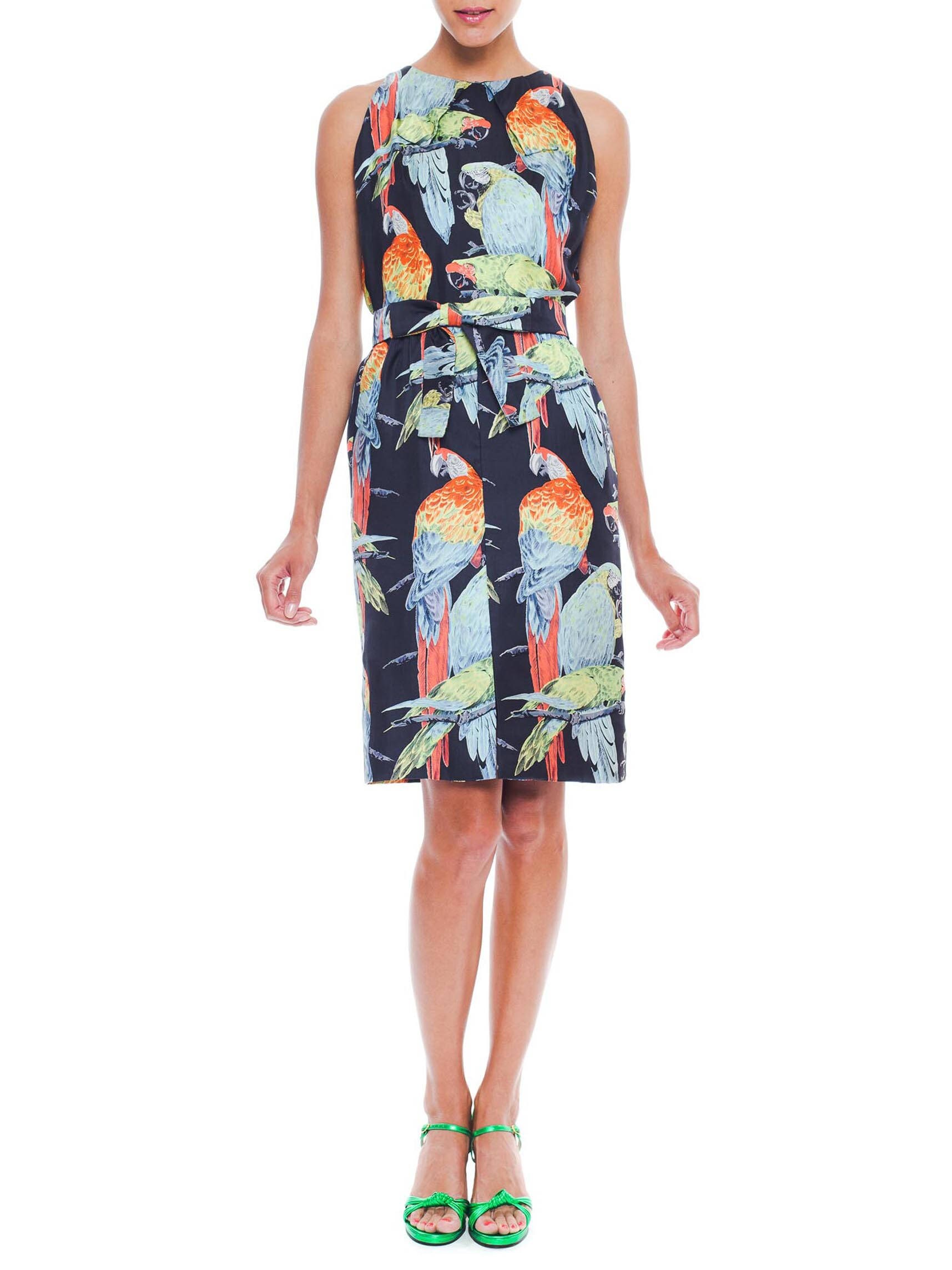 1960S Donald Brooks Printed Tropical Silk Parot Dress