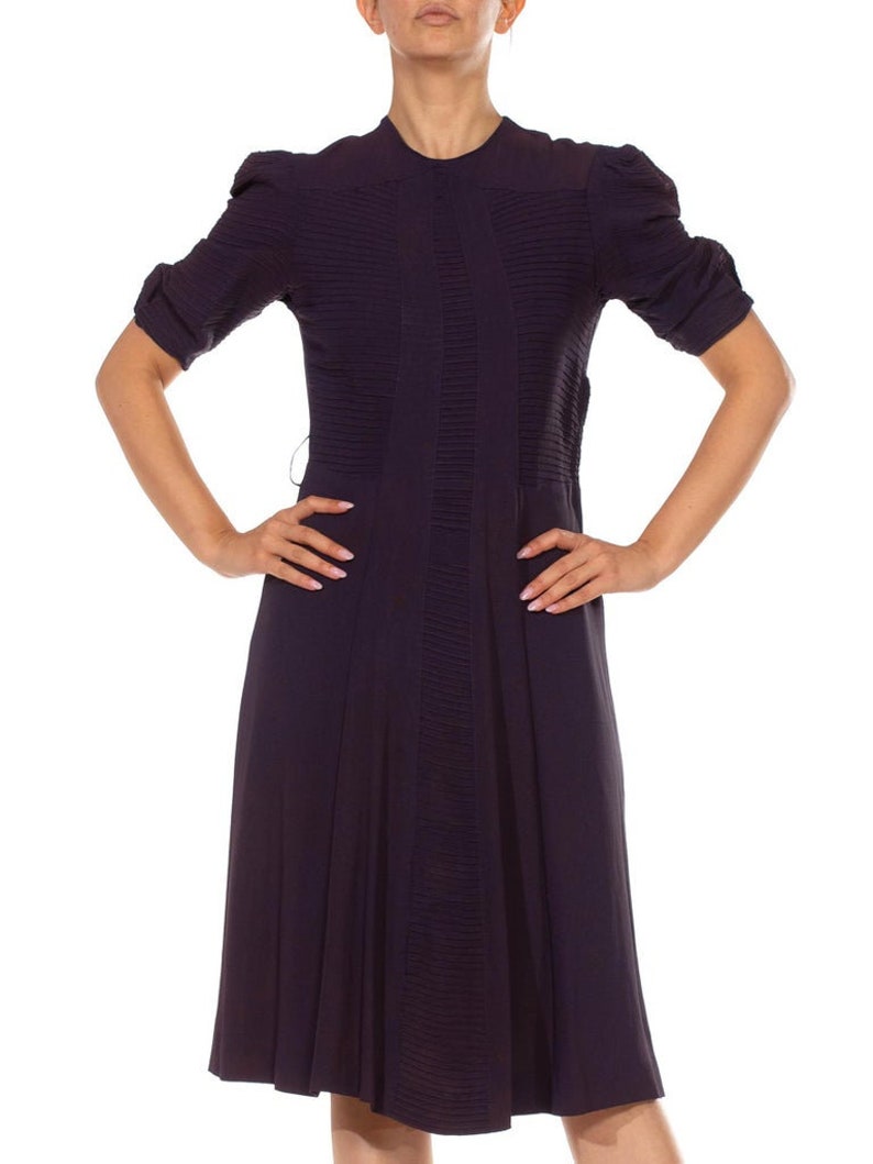 1940S Purple Rayon Blend Crepe Short Sleeve Dress image 7