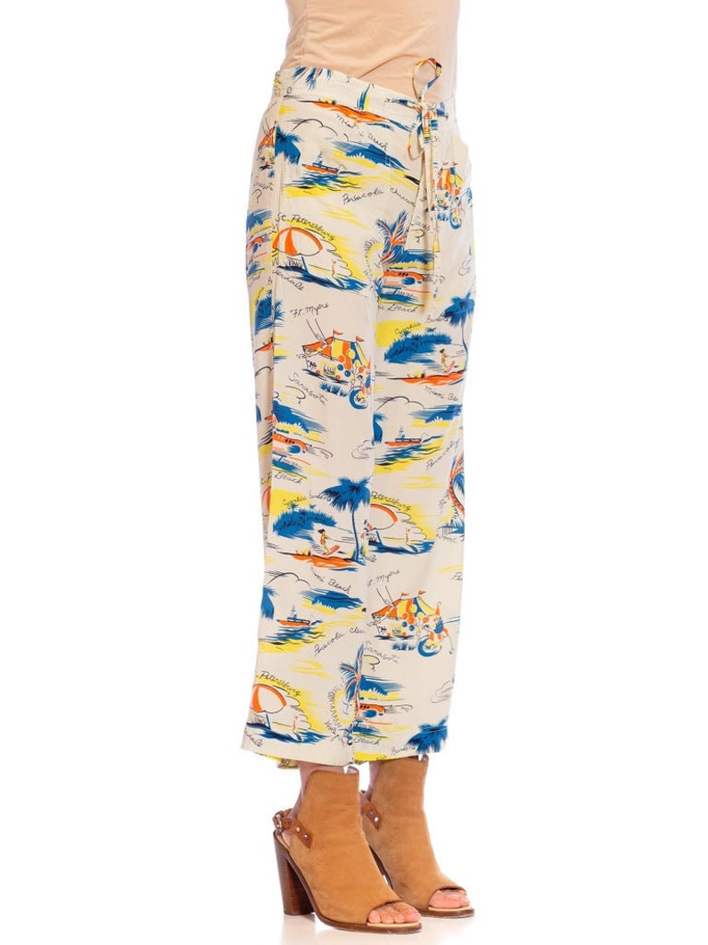 1940S Rayon Florida Themed Tropical Beach Pants image 8